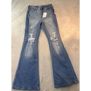Cello Women Size 11 Denim Jeans High Rise Flare Wide Leg Distressed Holes NWT